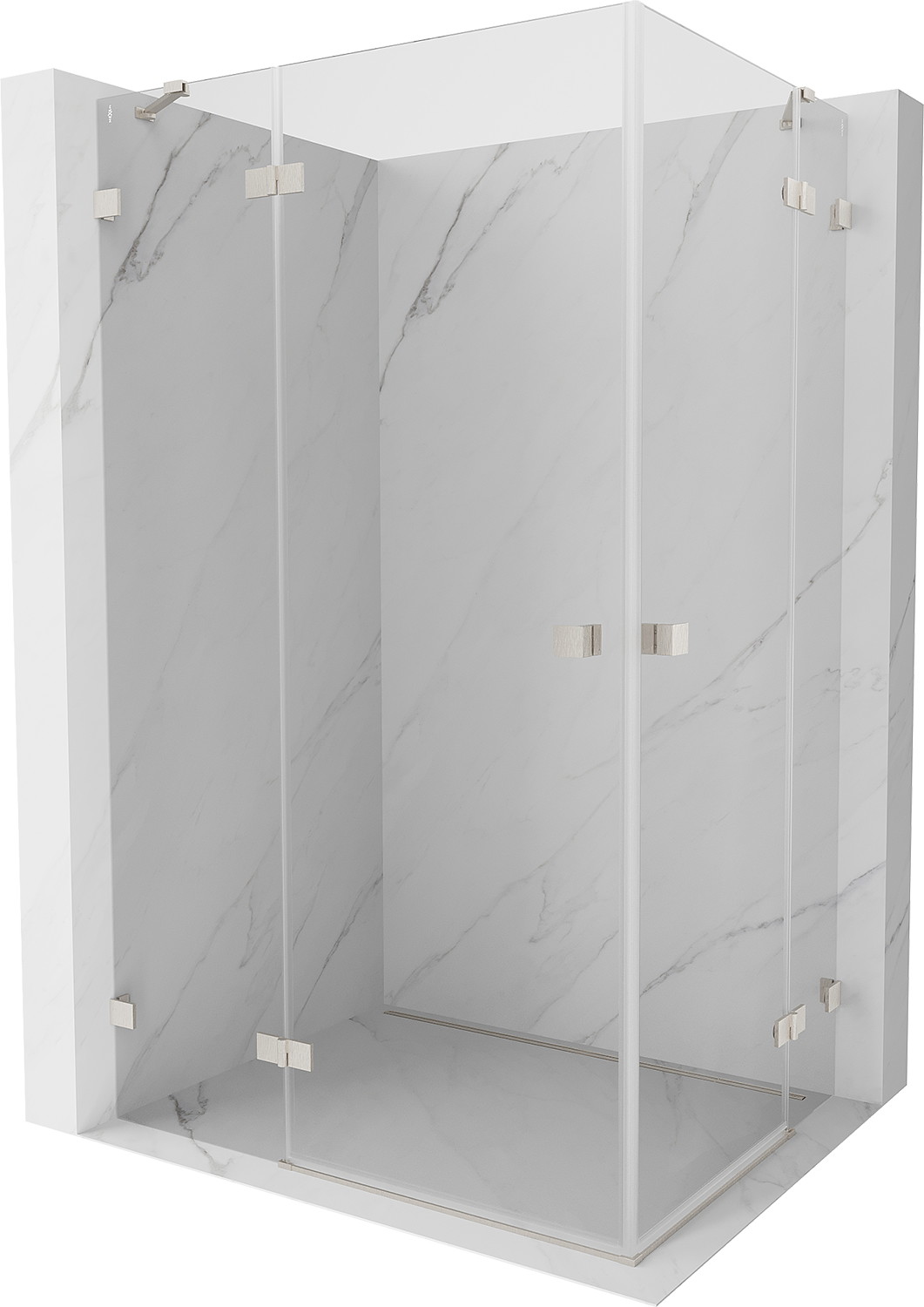 Mexen Lunar Duo Left Hinged Shower Enclosure 75 x 70 cm, Transparent, Brushed Nickel - 834-075L-070P-97-00